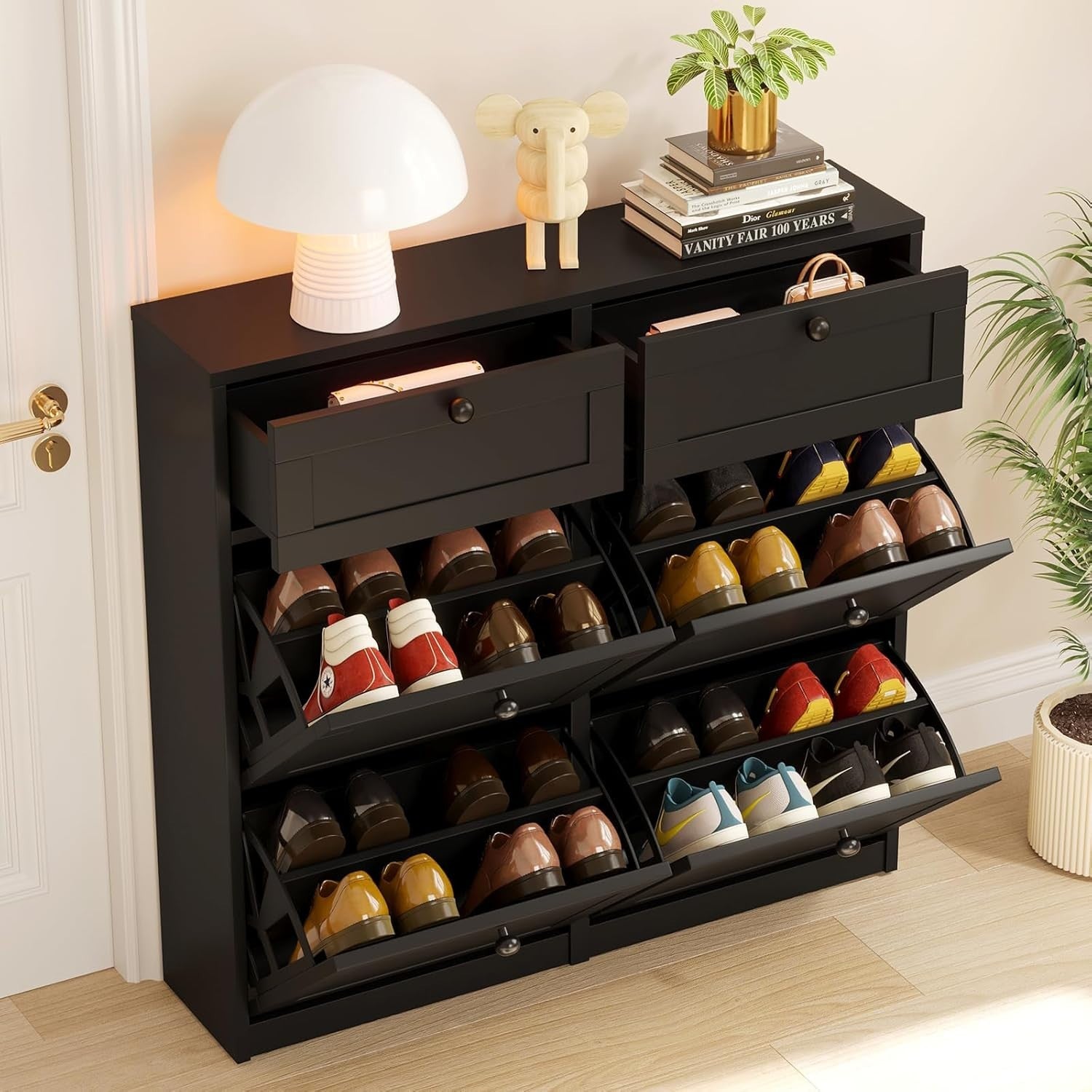 Slim Shoe Cabinet with 4 Flip Drawers & 2 Storage Drawers – Space Saving