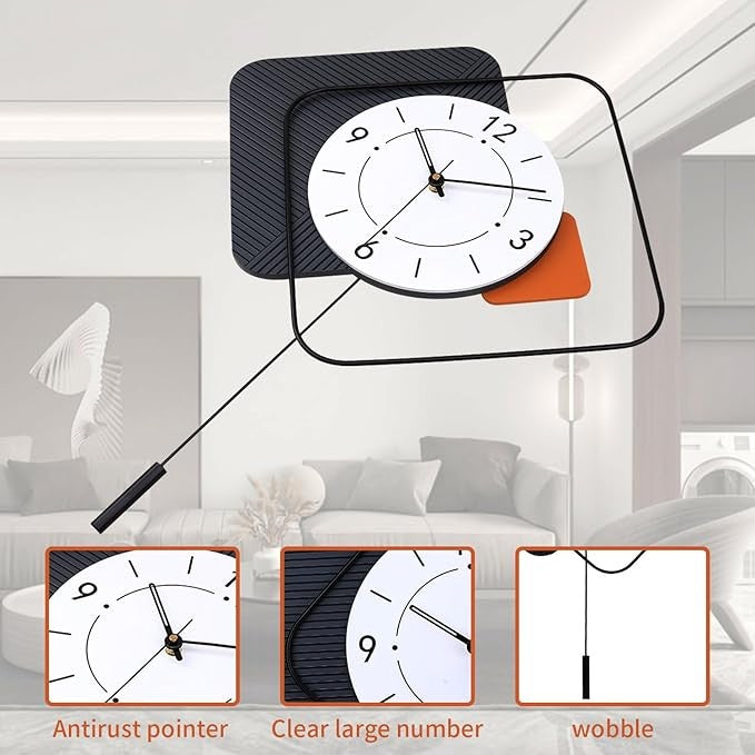 Large 19×24in Modern Silent Pendulum Wall Clock Metal Art Decor for Home