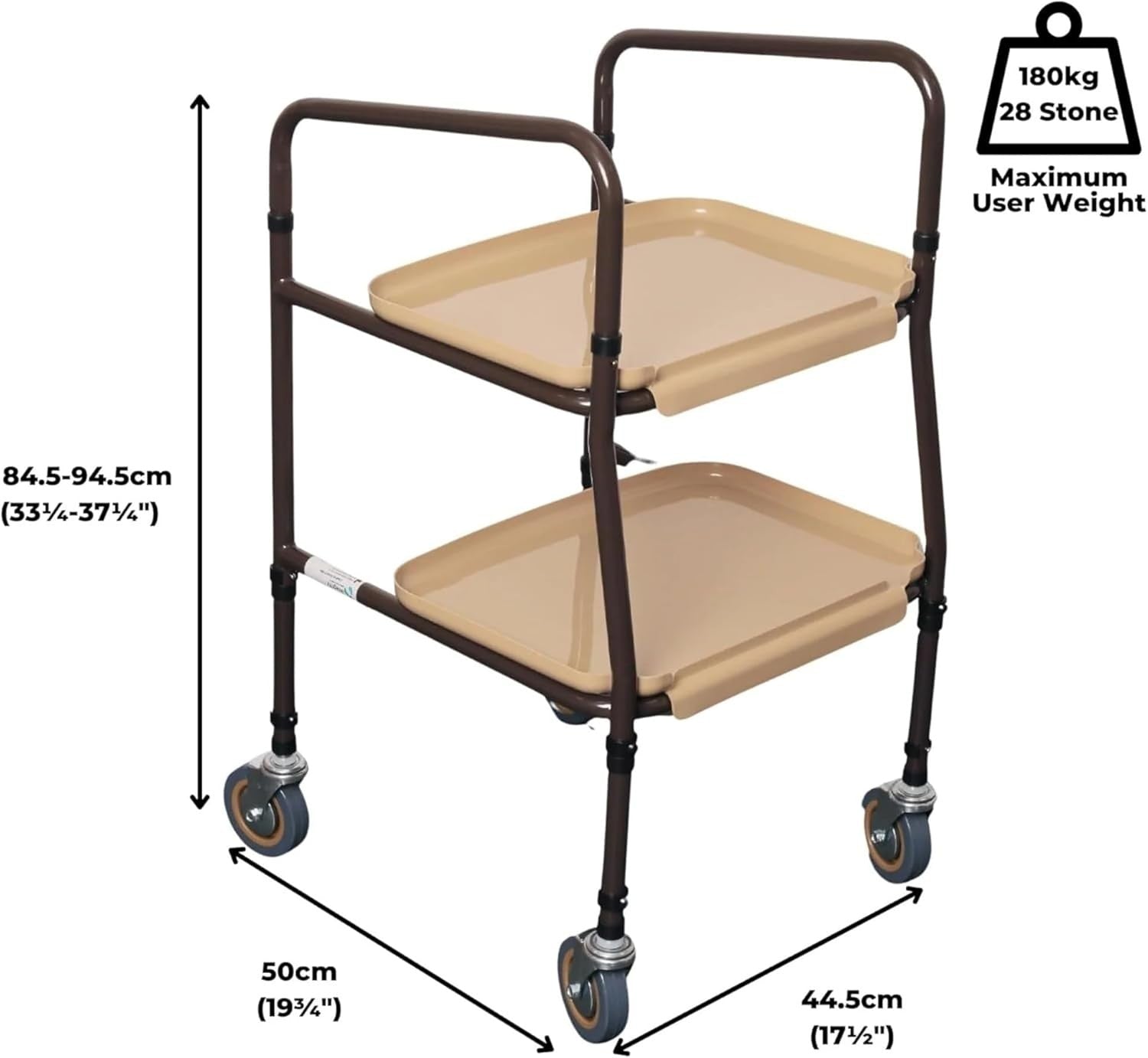 Mobility Trolley Walker with Wheels Storage Trays Sturdy Walking Aid