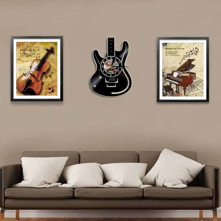 Guitar Vinyl Wall Clock with LED Light – 12" Music Note Decor for Bedroom & Stud