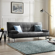 3 Seater Charcoal Sofa Bed Fabric Clic Clac Tufted Chrome Legs Modern Grey