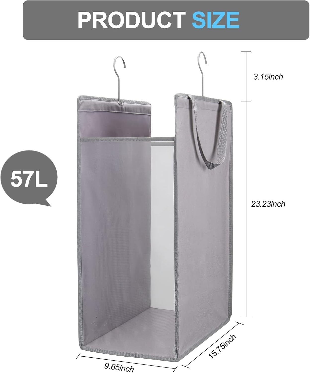 2-Pack Hanging Laundry Hampers Grey | Slim Space-Saving Hamper Bags with Hooks