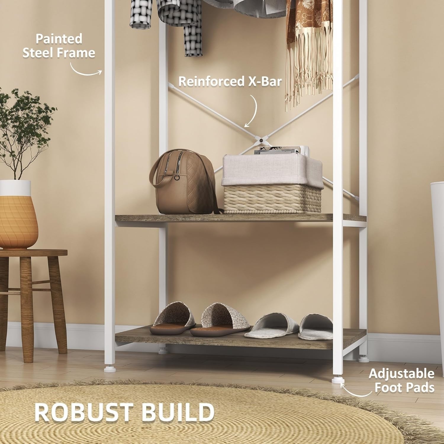 2-in-1 Coat Rack Hall Tree w/ Shoe Shelves Grey White 168cm