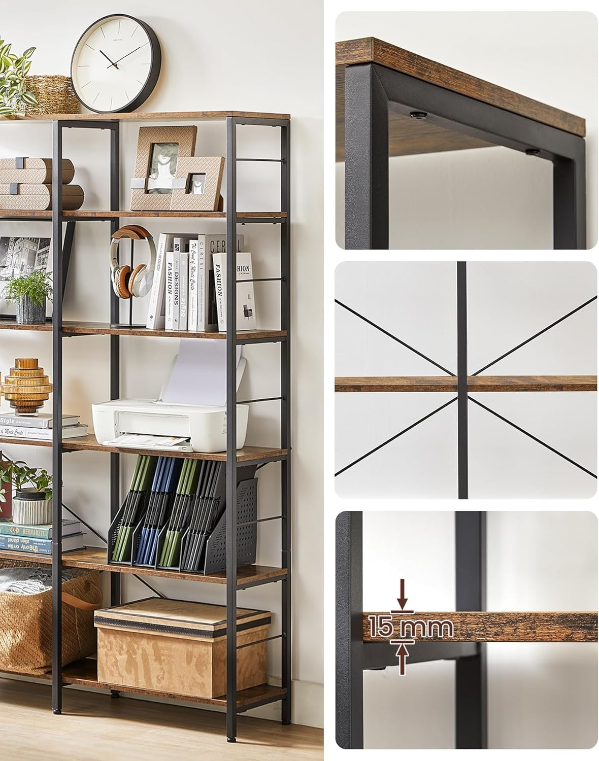Industrial 6-Tier Tall Bookcase | Extra-Large Storage Shelf Unit 170cm Metal Woo