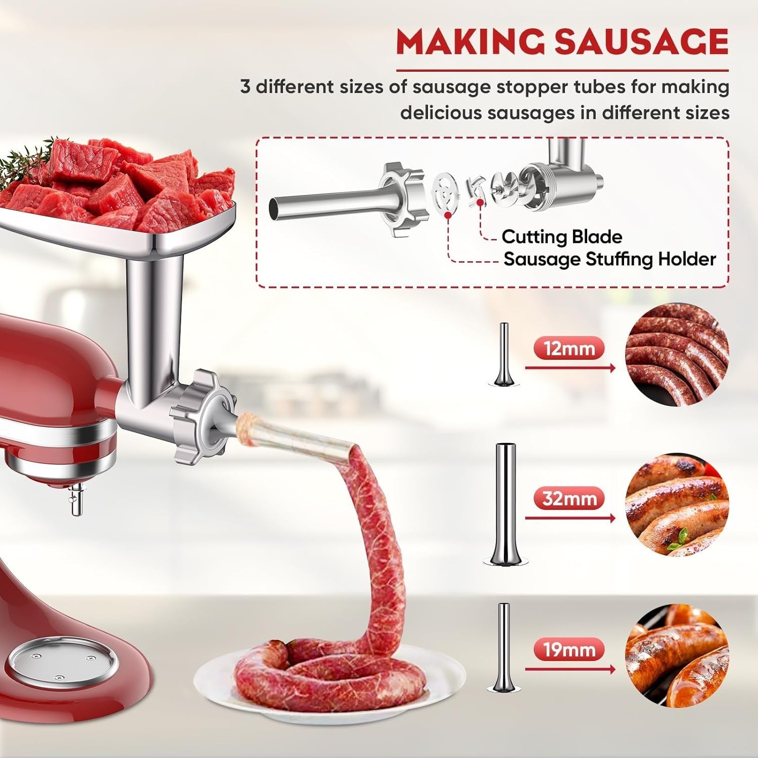 Meat Grinder Attachment Stand Mixer Sausage Stuffer Slicer Set