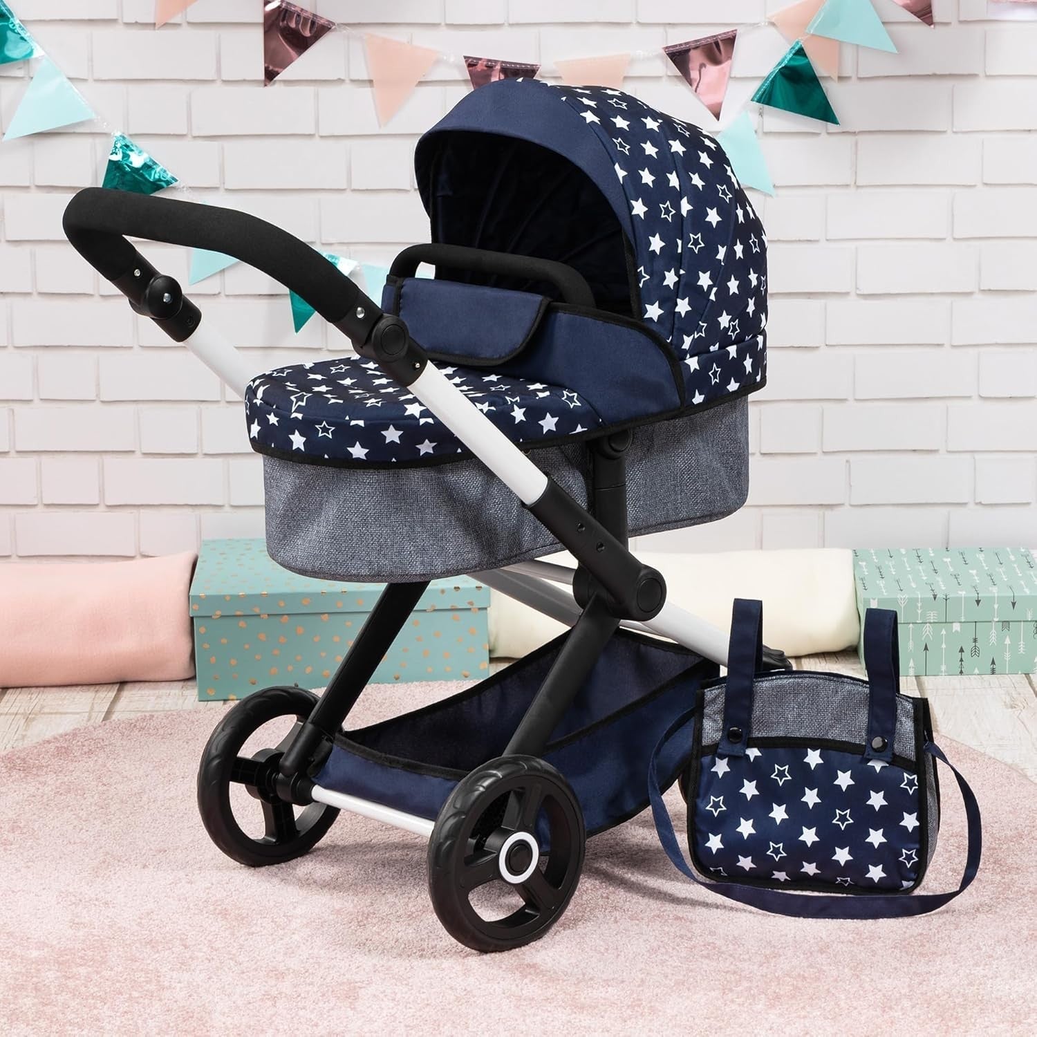 Tall Dolls Pram 3in1 Pushchair Carrycot Buggy Adjustable Handle Toy Set