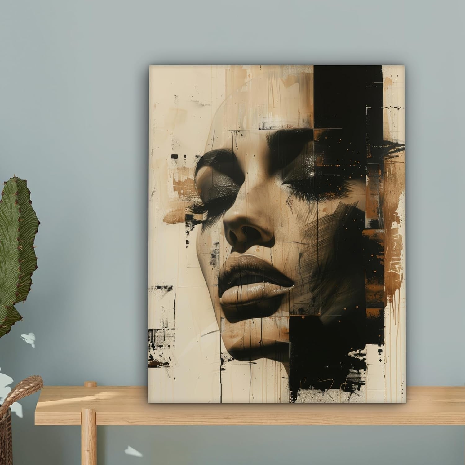 Abstract Woman Canvas Wall Art 30x40cm Modern Beige Print