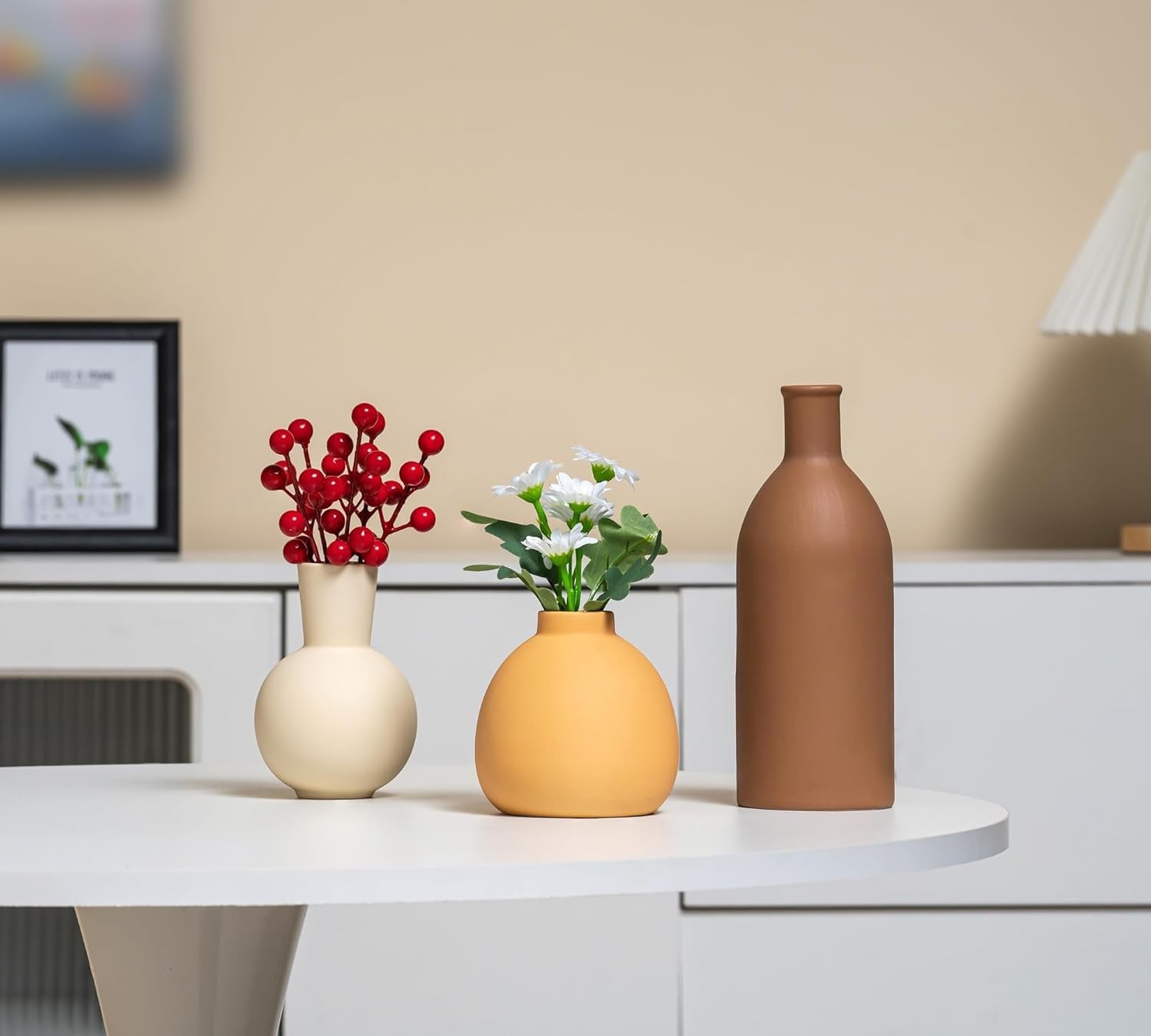 Ceramic Vase Set 3 Modern Boho Decor Pampas Grass Table Shelf