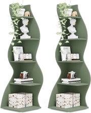 2PC Modern 5-Tier Wave Corner Bookshelf Set – Space-Saving Wall Display Shelves