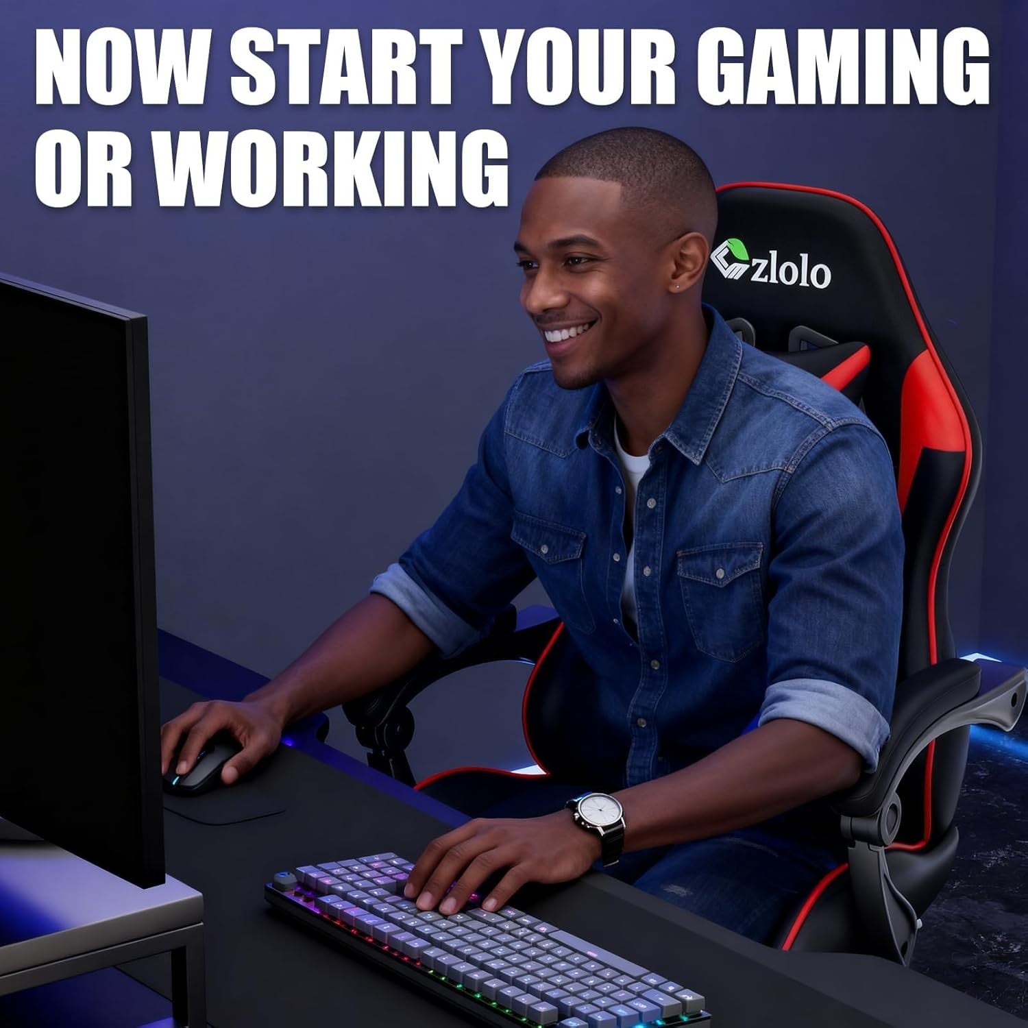 Gaming Chair w/ Footrest Reclining Racing Office Chair Red