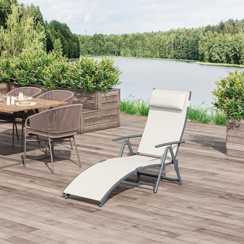 Adjustable Cream Reclining Garden Lounger Chair Steel Frame Padded Seat