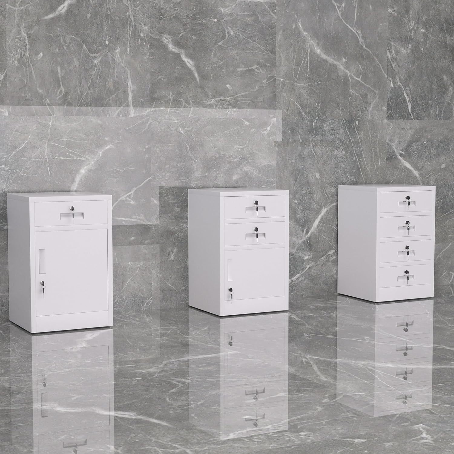 4 Drawer Metal Storage Cabinet Lockable Office Home Organiser White