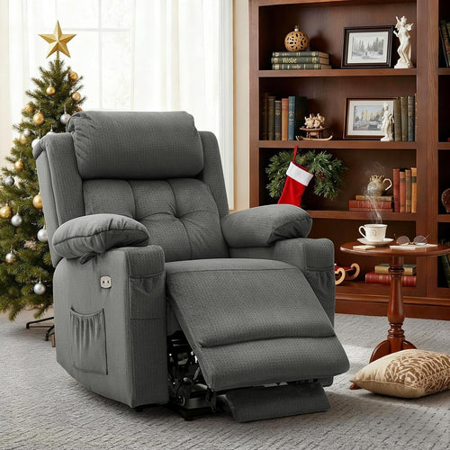 3 Motor Lift Recliner Chair Elderly Riser Heat Massage Adjustable Headrest Grey
