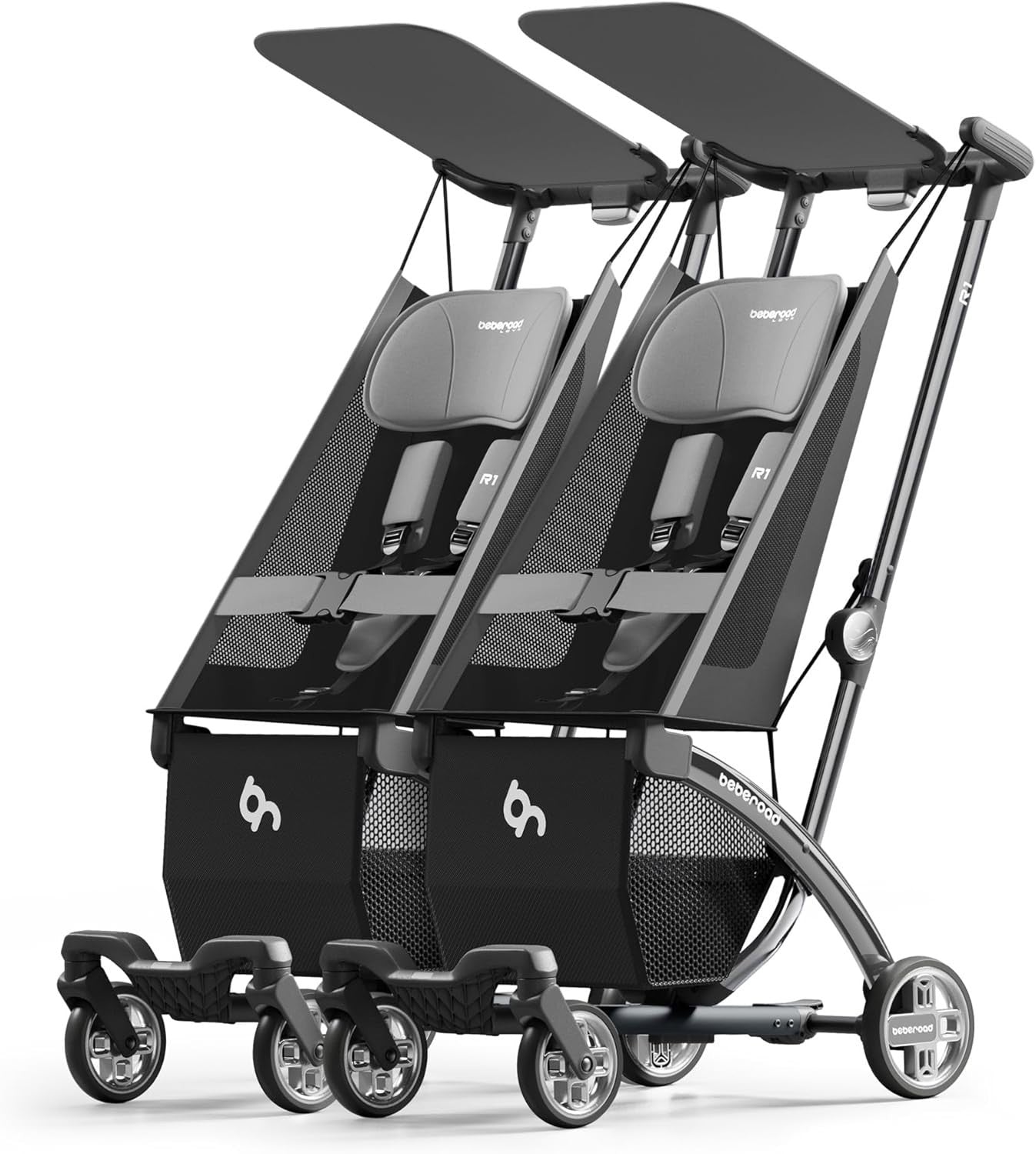 Auto Fold Double Stroller Side by Side Tandem Pushchair 45kg
