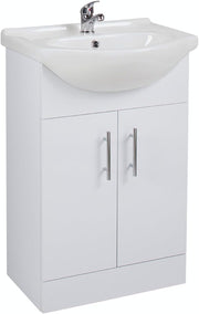 550mm Gloss White Bathroom Vanity Unit with Basin 2 Door Sink Cabinet