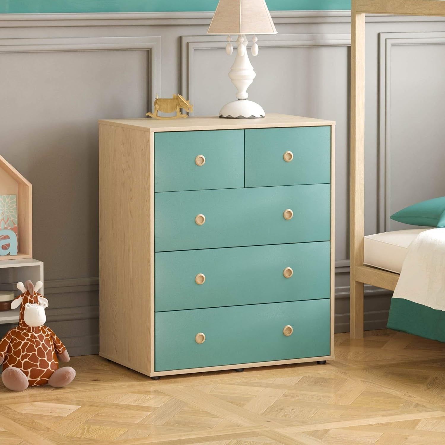 3 Piece Kids Bedroom Furniture Set – Wardrobe, Chest, Bedside Table Blue Oak