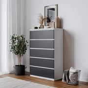 Modern 5 Drawer Storage Chest Black Drawers White Frame Bedroom Cabinet