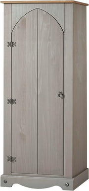Tall Grey Pine Storage Cupboard with 1 Door & 3 Shelves, Rustic Wooden Cabinet