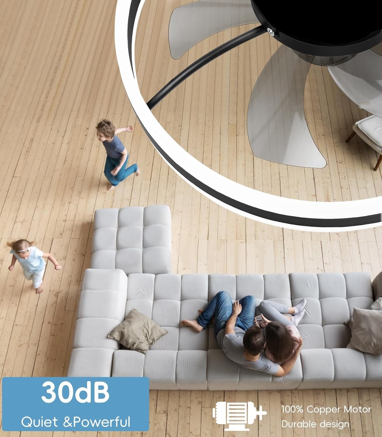 50cm Smart Ceiling Fan Light, 6 Speeds, Dimmable, Reversible LED, Quiet Black