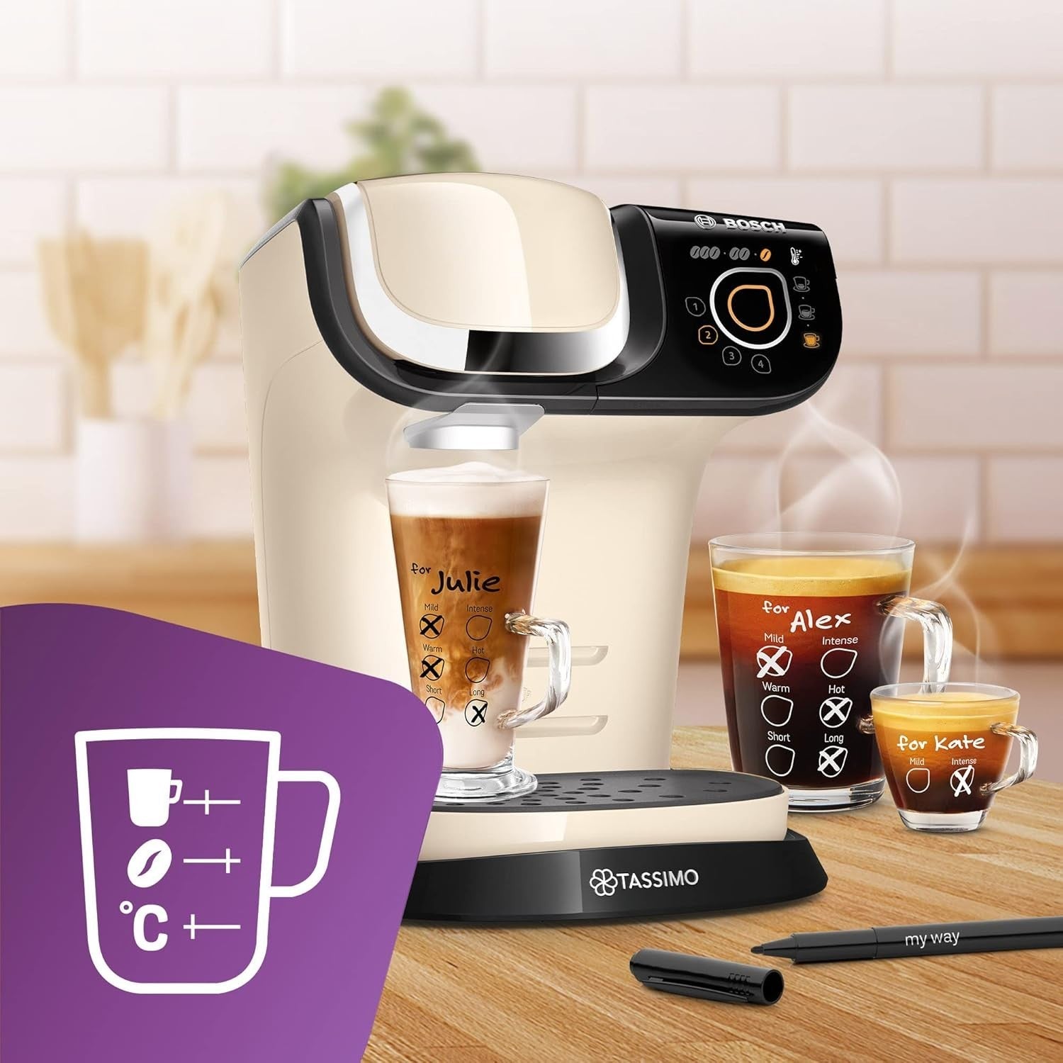 Pod Coffee Machine 1.3L Large Tank 1500W Fast Brew Auto Clean Cream Compact