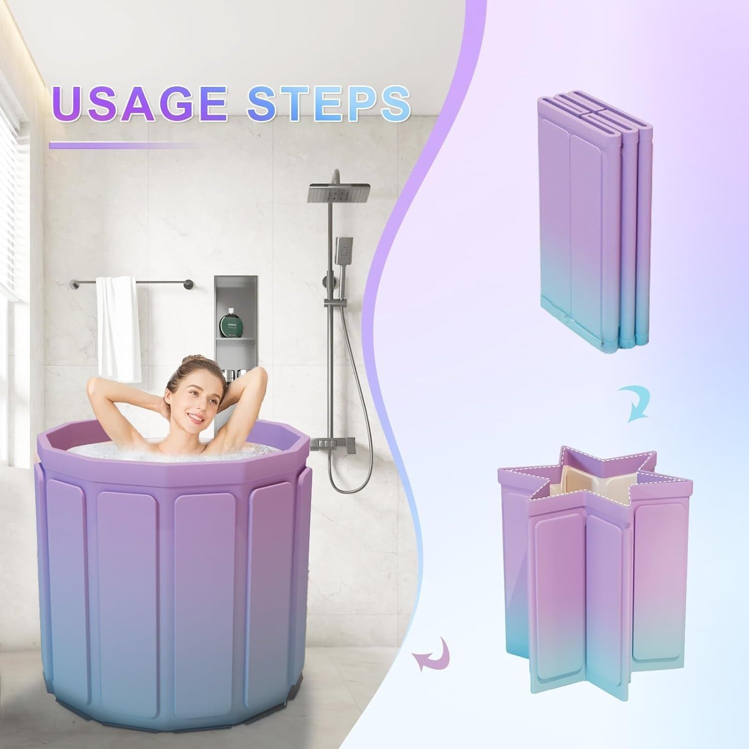 65x70cm Foldable Portable Adult Bathtub – Hot & Ice Bath, Thick Insulated
