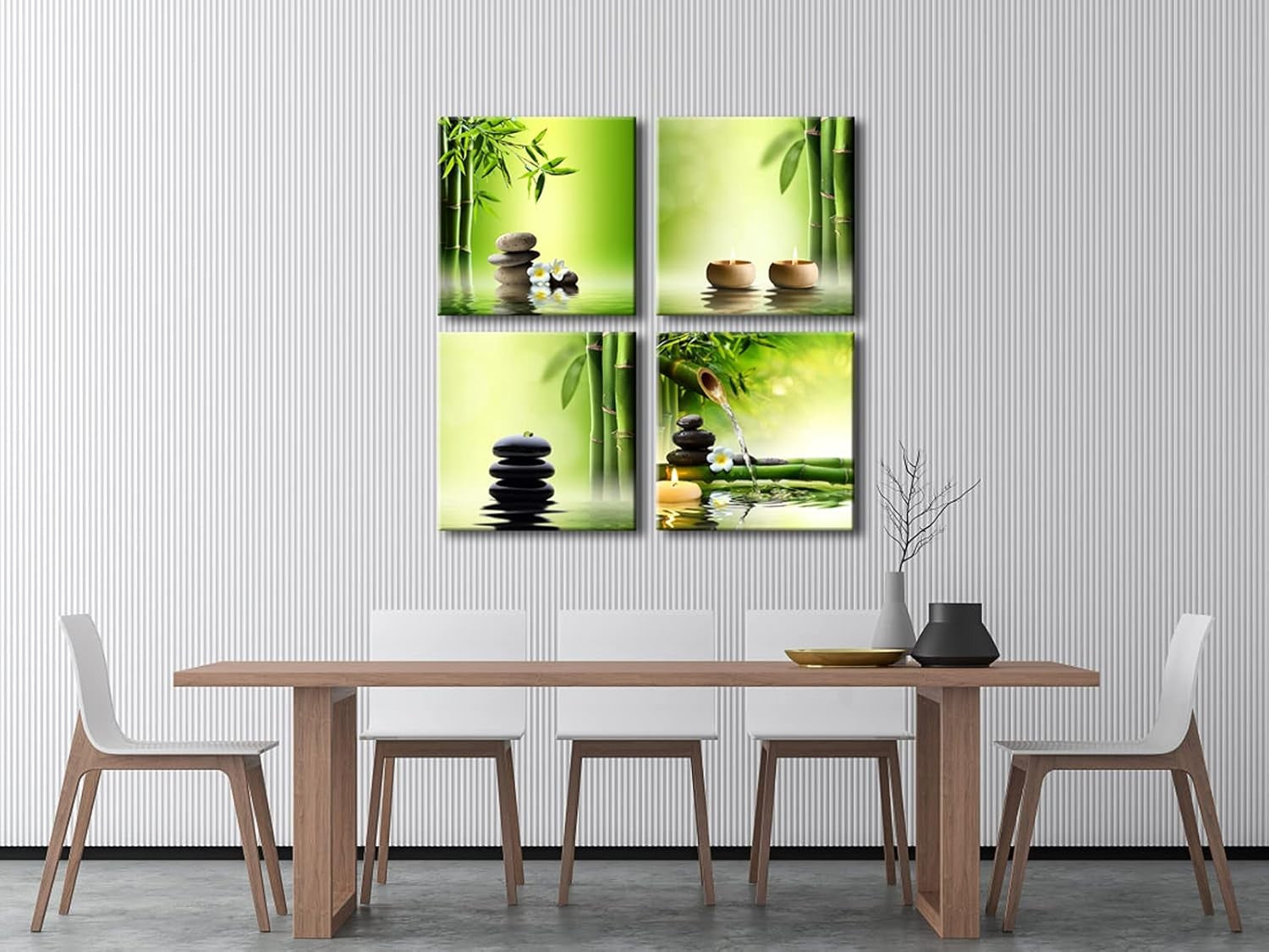 4 Panel Zen Bamboo Canvas Wall Art Framed Green Spa Prints