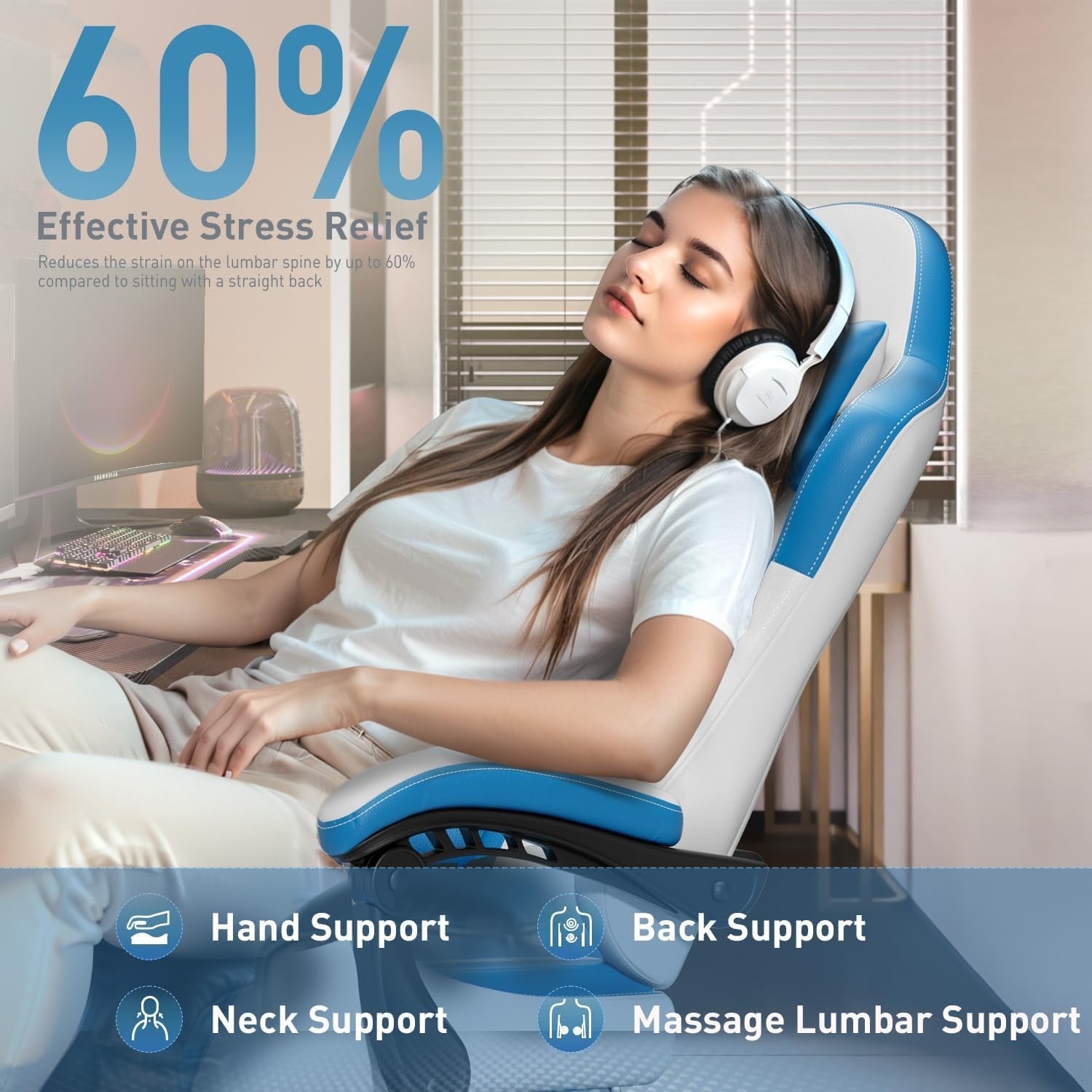 Massage Gaming Chair Recliner w/ Footrest Ergonomic Lumbar Support