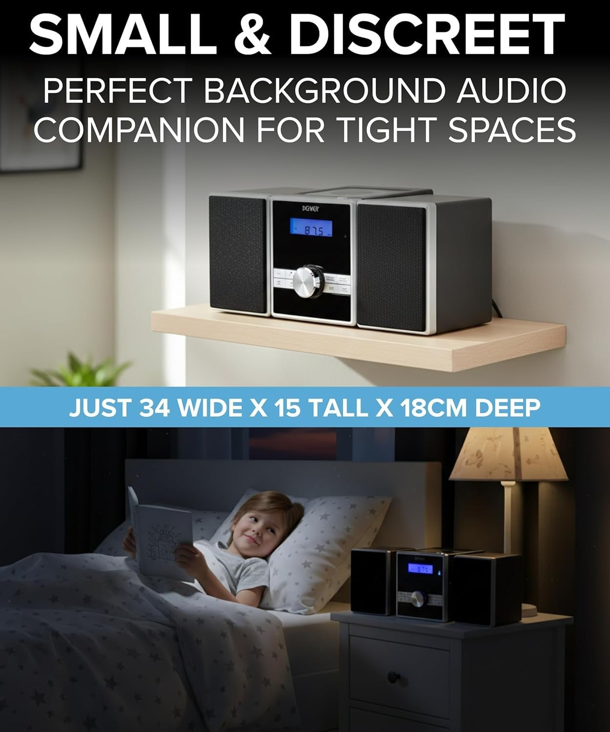 Mini HiFi CD Player Stereo System FM Radio Alarm Clock Remote AUX In