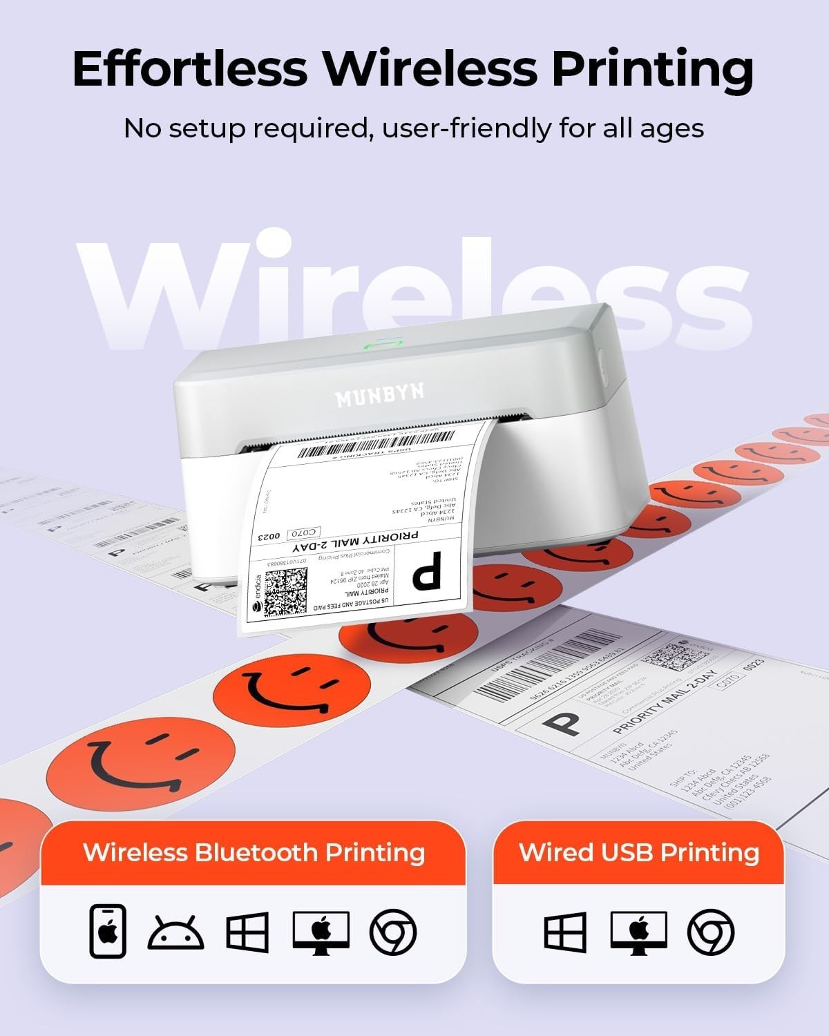 White Bluetooth Thermal Shipping Label Printer 4x6 72ppm Small Biz