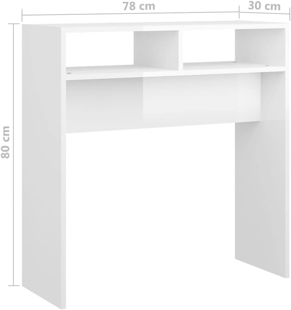Modern High Gloss White Console Table with Storage - 78x30x80 cm Desk