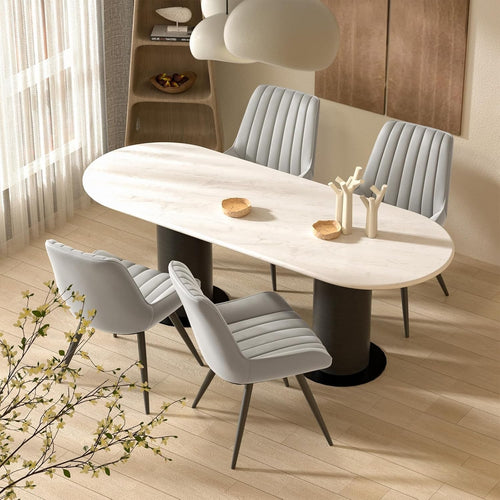 Modern Upholstered Dining Chairs Set of 4 | Thick Cushions, Metal Legs