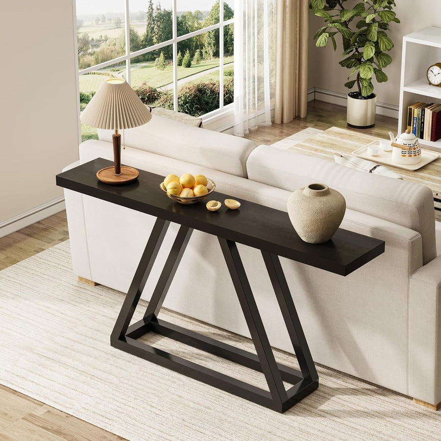 160cm Narrow Console Table for Hallway, Sofa Table with Modern Metal Legs