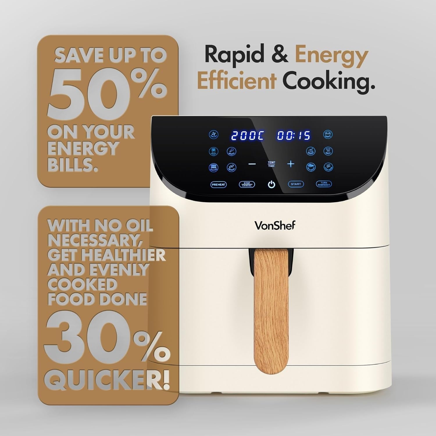 Large Air Fryer 6L | 10-in-1 Digital Display Fast Healthy Cooking Nordic Cream