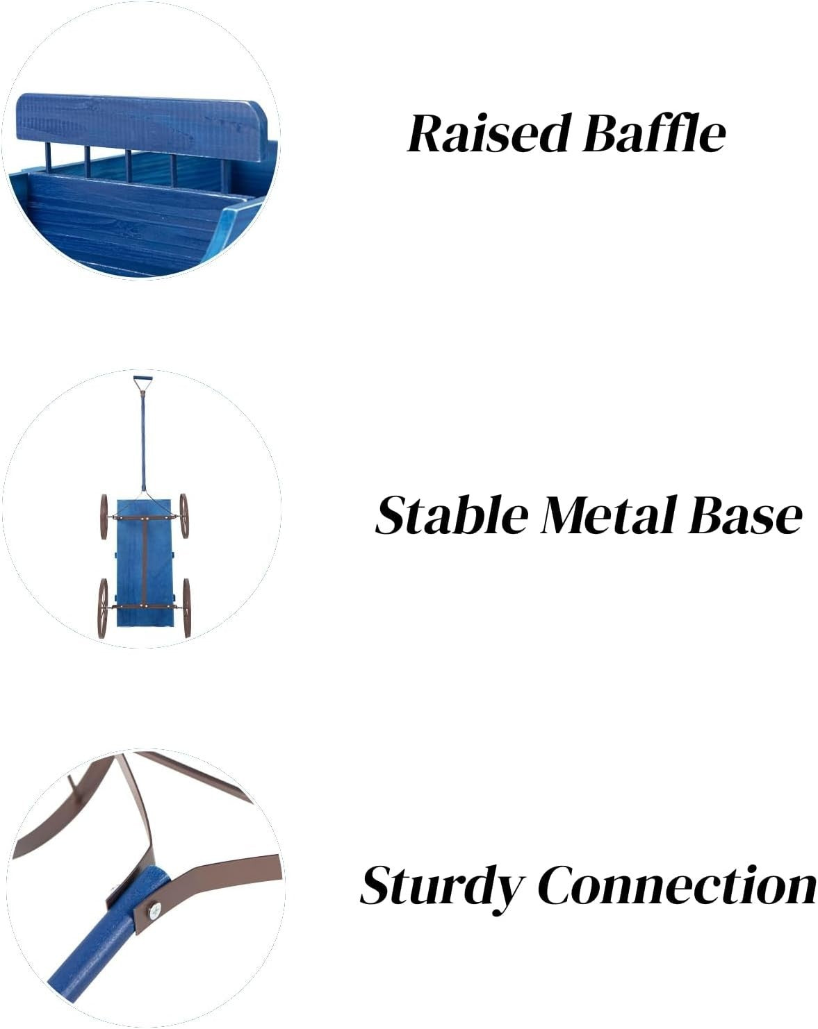 4-Wheel Wooden Garden Wagon & Blue Planter Cart w/ Handle for Outdoor Flower