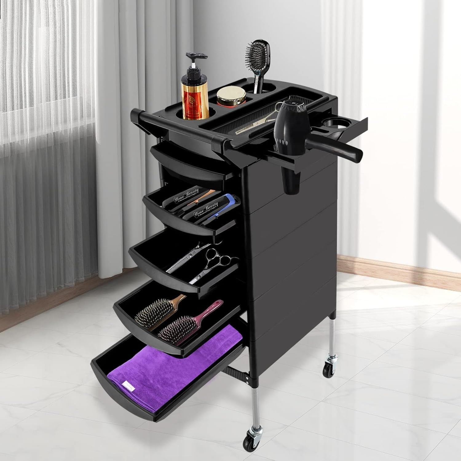 Tattoo Tray Cart 6 Tier Salon Trolley Rolling Storage with Drawers Wheels