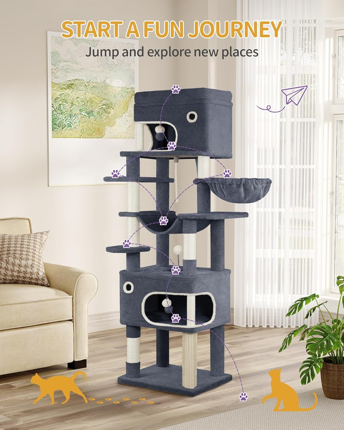 178cm Tall Cat Tree Tower Multi-Level Scratching Posts Condos Large Cats
