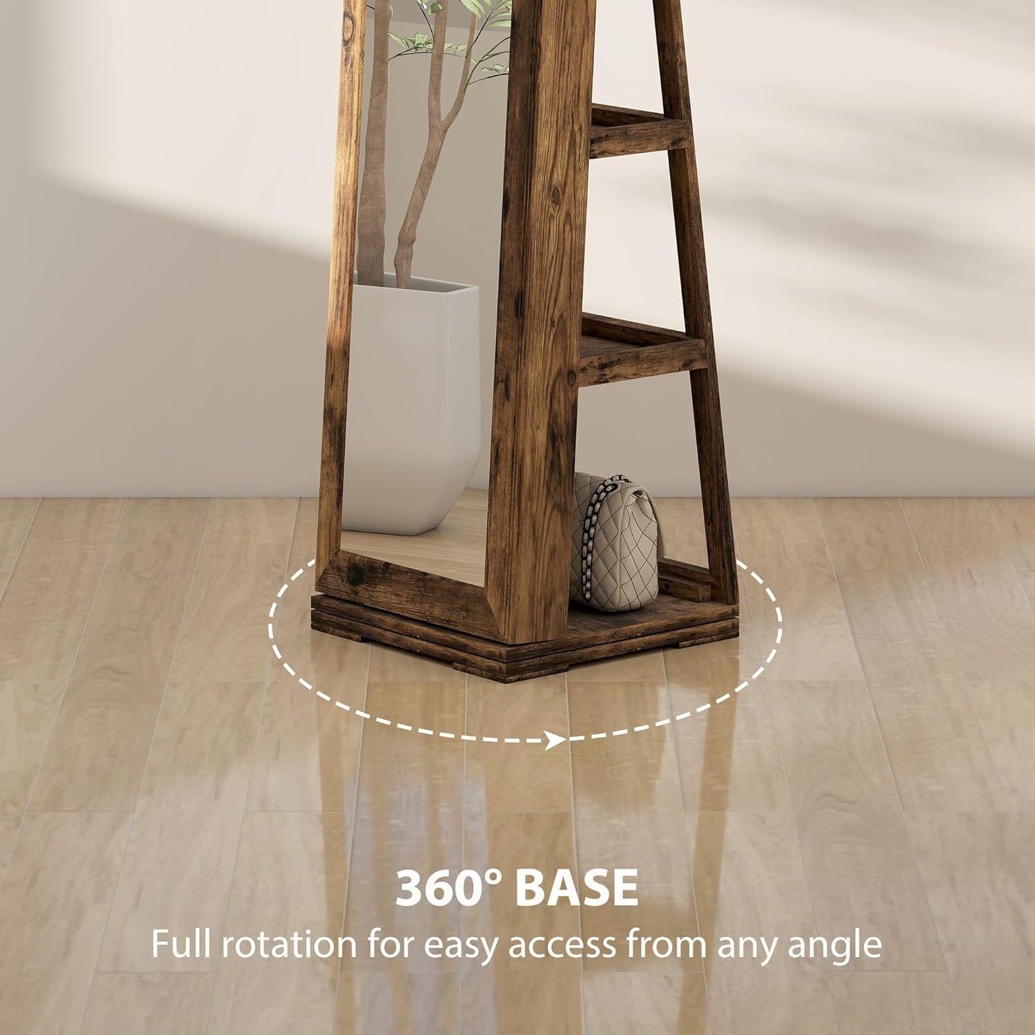 360° Swivel Jewelry Cabinet Lockable Full Length Mirror Storage Rustic