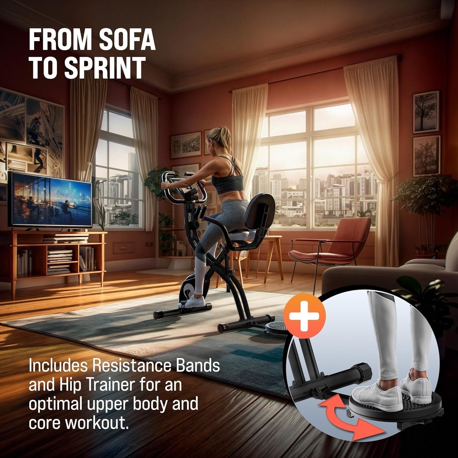 4-in-1 Folding Exercise Bike w/ 10 Levels, LCD Display, Fitness Bands, 140kg