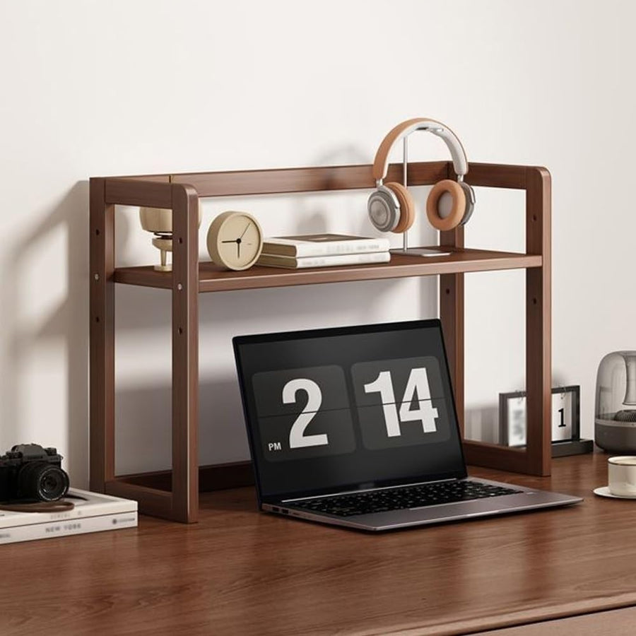 Bamboo Desktop Organizer 2-Tier Adjustable Desk Hutch Storage Shelf 52cm