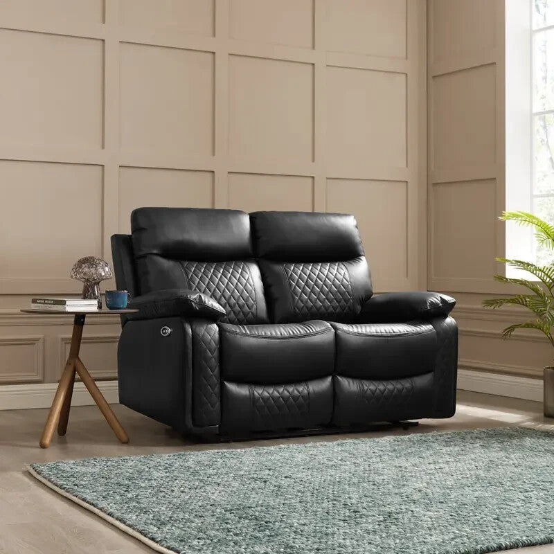 2 Seater Electric Recliner Sofa Faux Leather Padded Lumbar Support Black