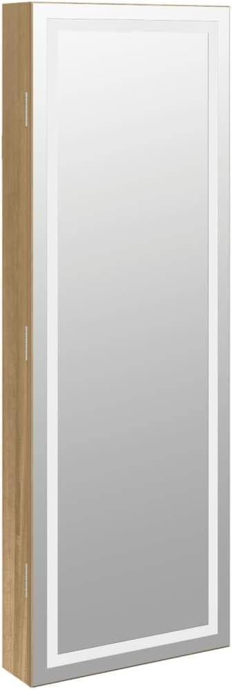 Slim LED Jewelry Mirror Cabinet Wall Mount Lockable Organizer Brown