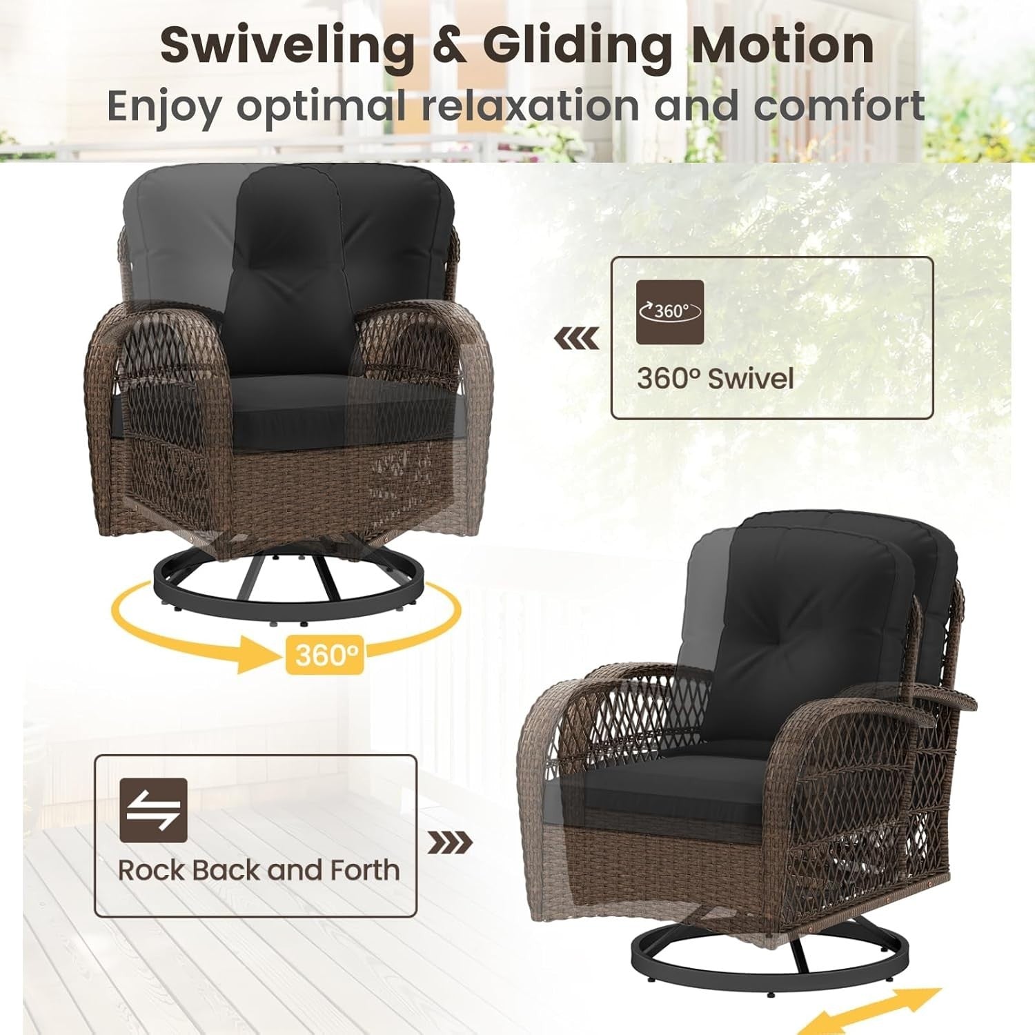 Luxury Swivel Rattan Bistro Set Reclining Chairs Coffee Table Garden Patio