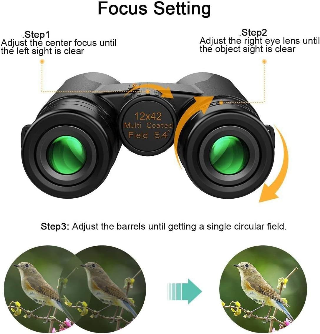 12x42 High Power Waterproof Binoculars Wide Angle FMC Lens Phone Adapter