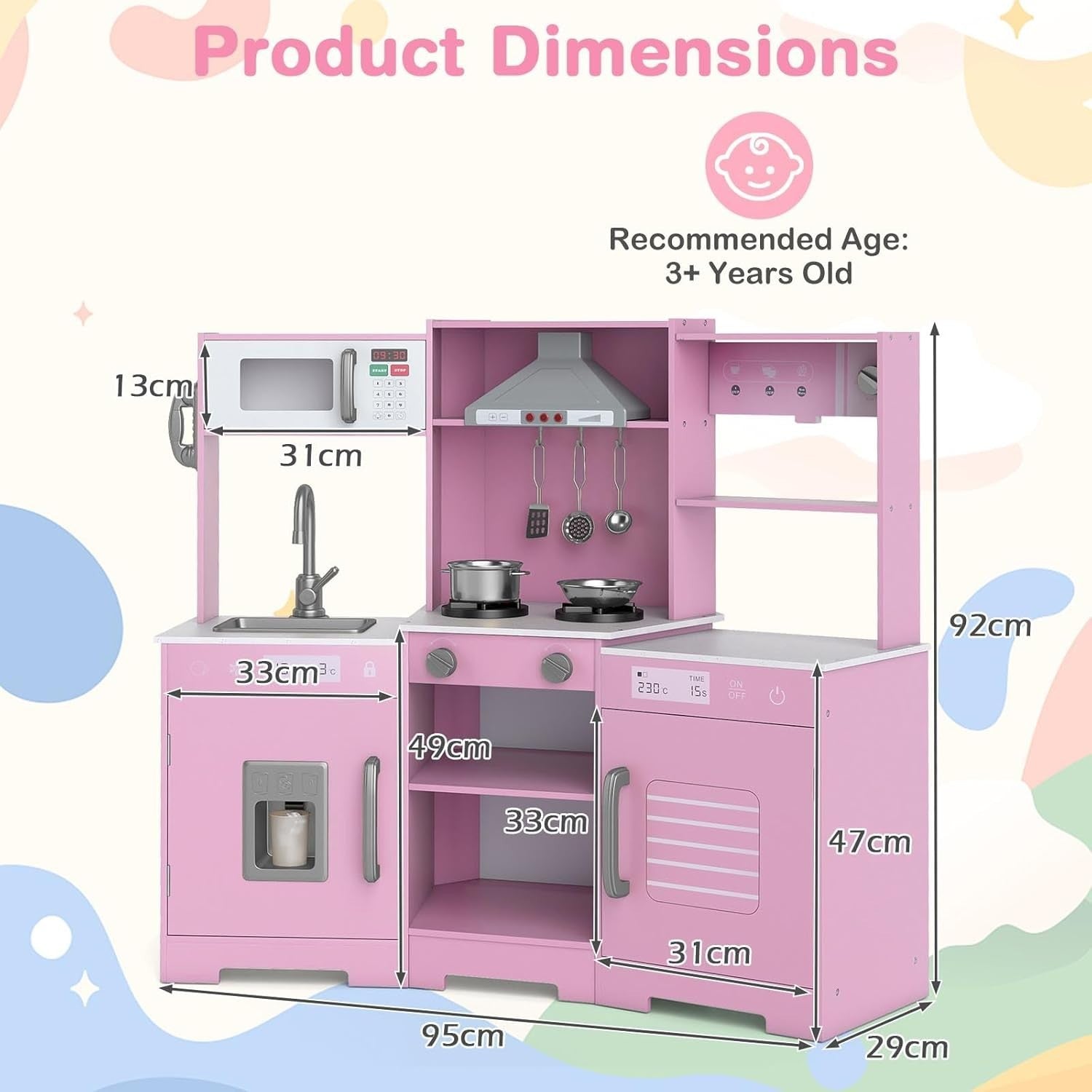 Pink Corner Kids Play Kitchen Lights Sounds Ice Maker Toy