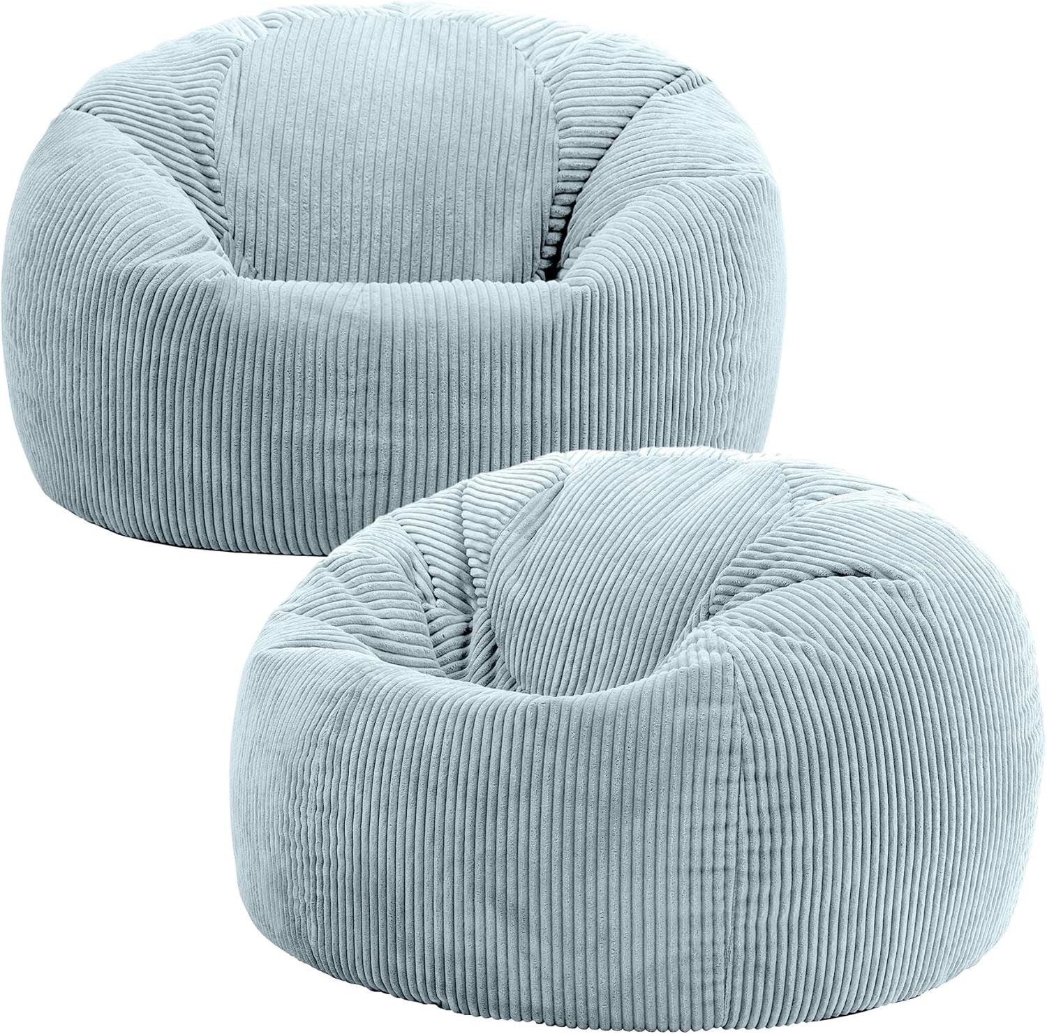 2 Ice Blue Cord Bean Bag Chairs Set Adults Lounge Seat Soft Relax Armchair