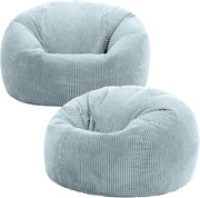 2 Ice Blue Cord Bean Bag Chairs Set Adults Lounge Seat Soft Relax Armchair