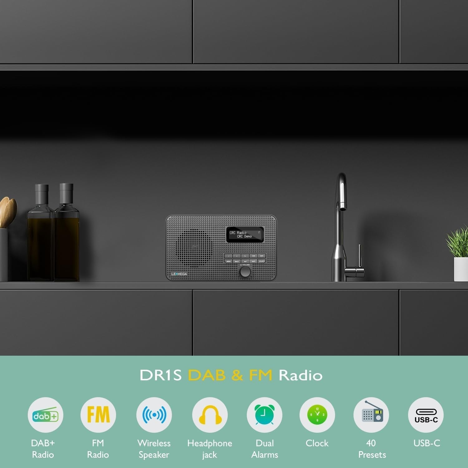 Portable DAB+ FM Radio Bluetooth 5.3 Dual Alarm 40 Presets