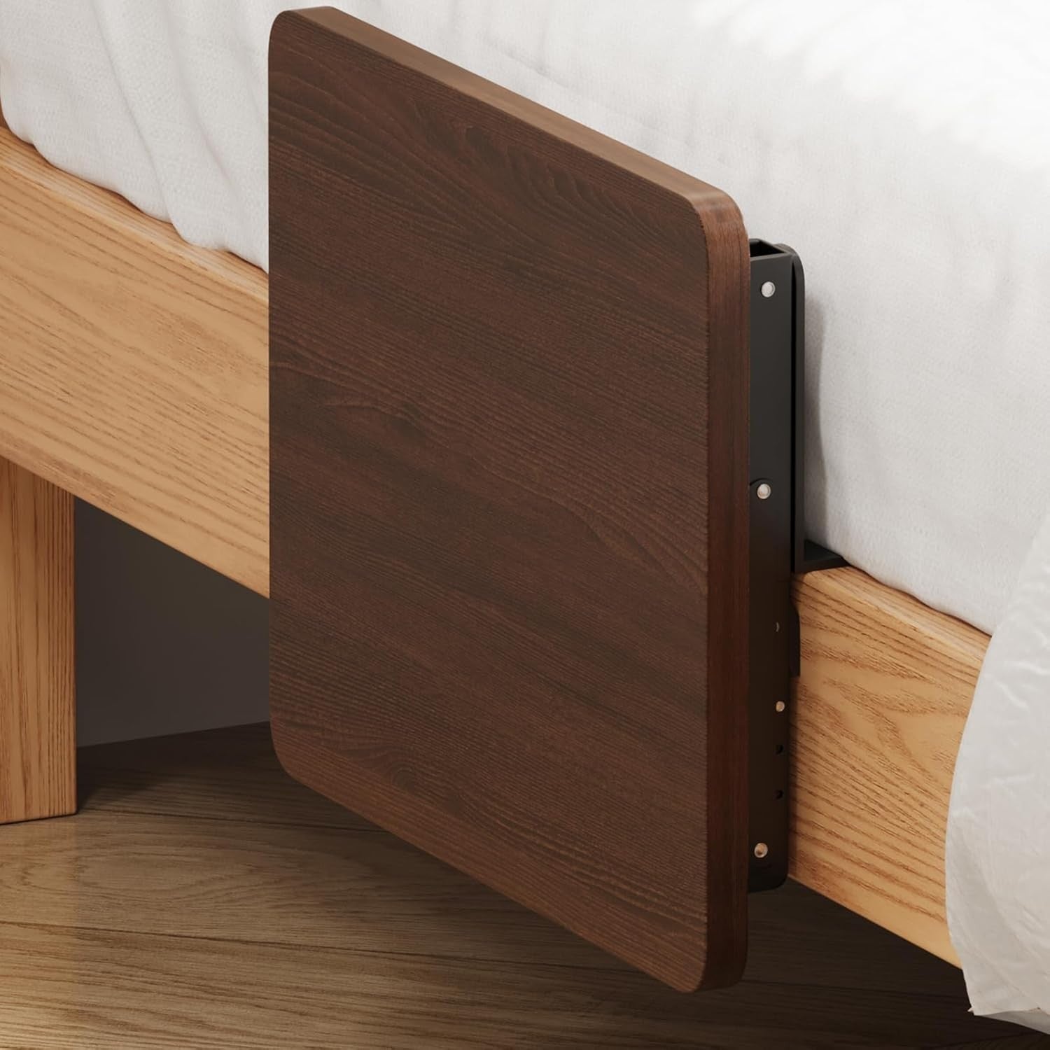 Floating Bedside Shelf Table for Small Spaces – Bed-Mounted Folding Tray