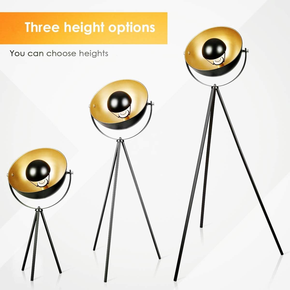 Retro Tripod Floor Lamp Vintage Black Gold Studio Light Metal Standing Lamp