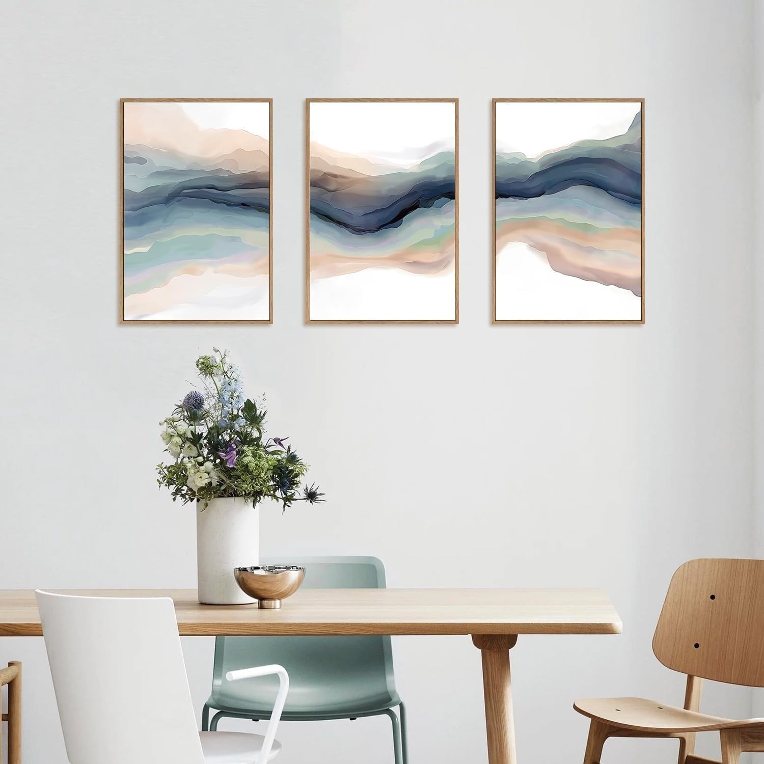 3 Piece Modern Wave Abstract Canvas Wall Art 30x40 cm Framed